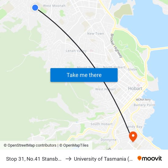 Stop 31, No.41 Stansbury St to University of Tasmania (UTAS) map