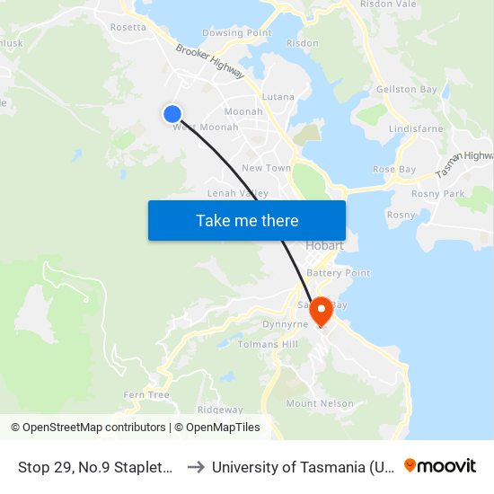 Stop 29, No.9 Stapleton St to University of Tasmania (UTAS) map