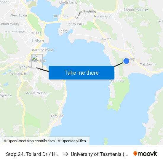 Stop 24, Tollard Dr / Hart Pl to University of Tasmania (UTAS) map