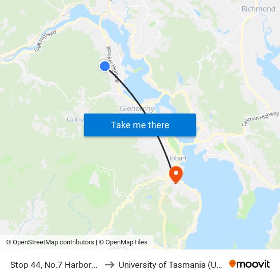 Stop 44, No.7 Harbord Rd to University of Tasmania (UTAS) map