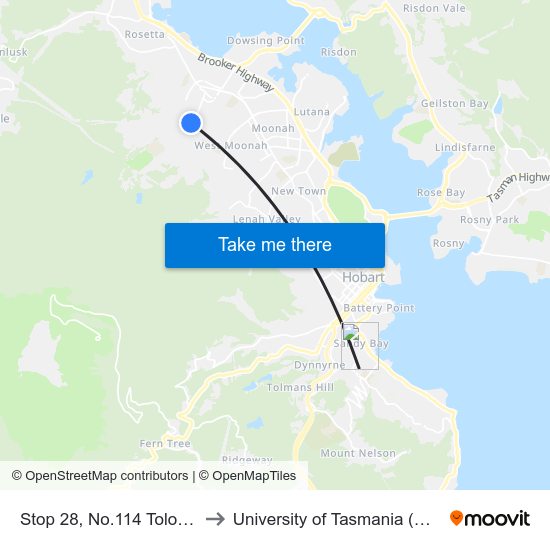 Stop 28, No.114 Tolosa St to University of Tasmania (UTAS) map