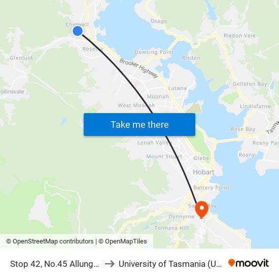 Stop 42, No.45 Allunga Rd to University of Tasmania (UTAS) map