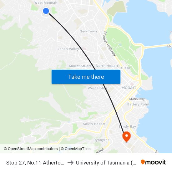 Stop 27, No.11 Atherton Ave to University of Tasmania (UTAS) map