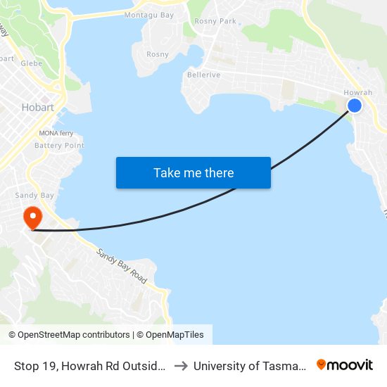 Stop 19, Howrah Rd Outside Howrah Ps to University of Tasmania (UTAS) map