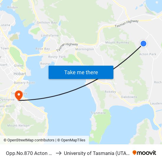 Opp.No.870 Acton Rd to University of Tasmania (UTAS) map