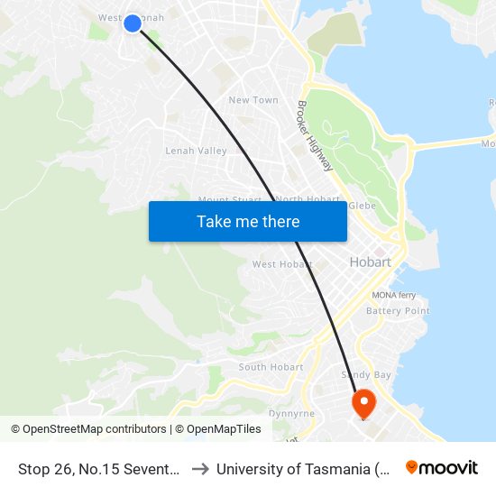 Stop 26, No.15 Seventh Ave to University of Tasmania (UTAS) map