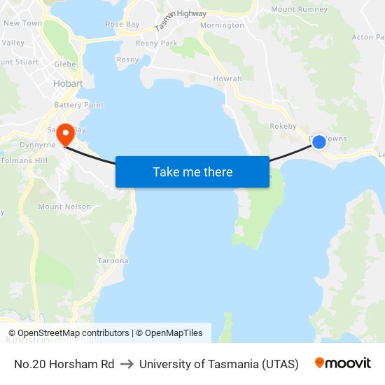 No.20 Horsham Rd to University of Tasmania (UTAS) map