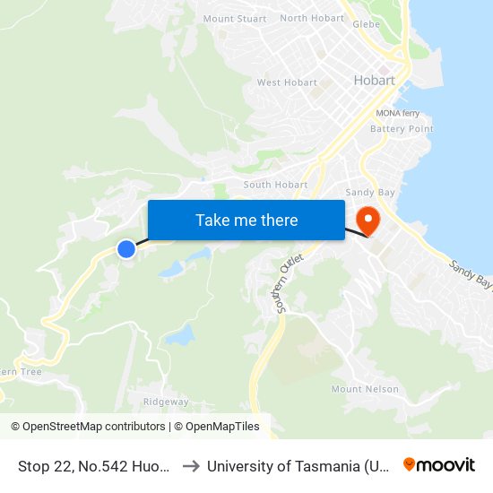 Stop 22, No.542 Huon Rd to University of Tasmania (UTAS) map
