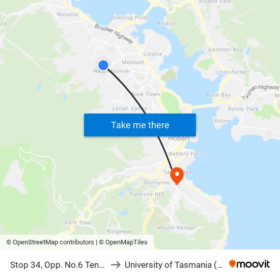 Stop 34, Opp. No.6 Tenth Ave to University of Tasmania (UTAS) map