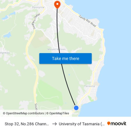 Stop 32, No.286 Channel Hwy to University of Tasmania (UTAS) map