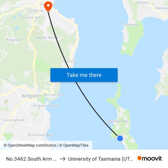 No.3462 South Arm Rd to University of Tasmania (UTAS) map