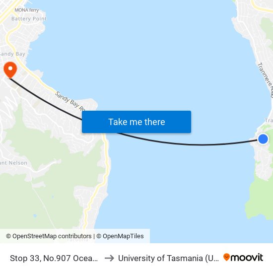 Stop 33, No.907 Oceana Dr to University of Tasmania (UTAS) map