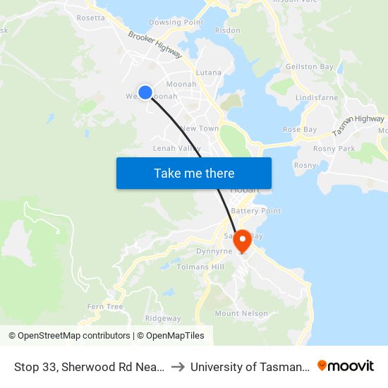 Stop 33, Sherwood Rd Near Tenth Ave to University of Tasmania (UTAS) map