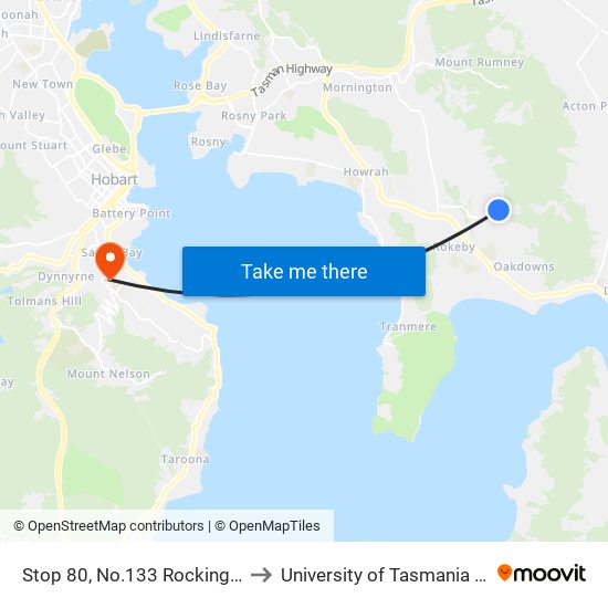 Stop 80, No.133 Rockingham Dr to University of Tasmania (UTAS) map