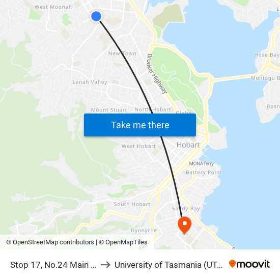 Stop 17, No.24 Main Rd to University of Tasmania (UTAS) map