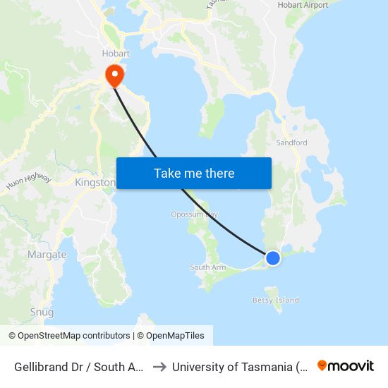 Gellibrand Dr / South Arm Rd to University of Tasmania (UTAS) map