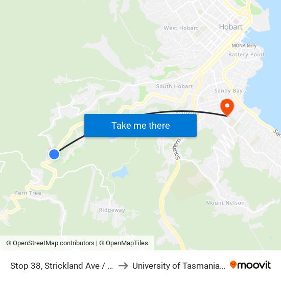 Stop 38, Strickland Ave / Huon Rd to University of Tasmania (UTAS) map