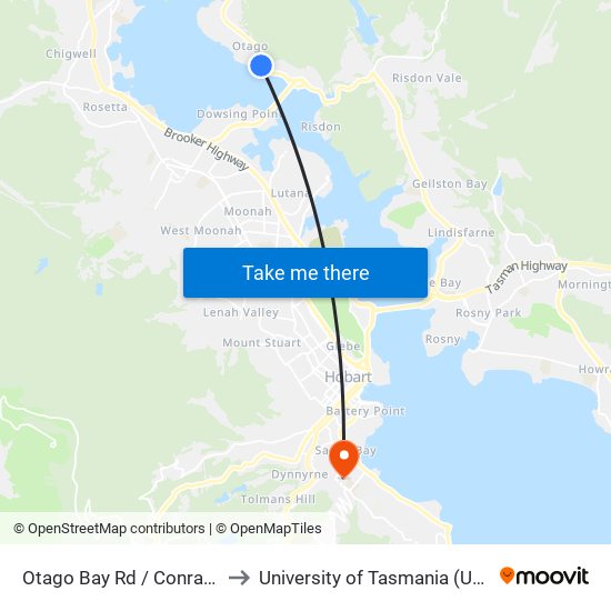 Otago Bay Rd / Conrad Dr to University of Tasmania (UTAS) map