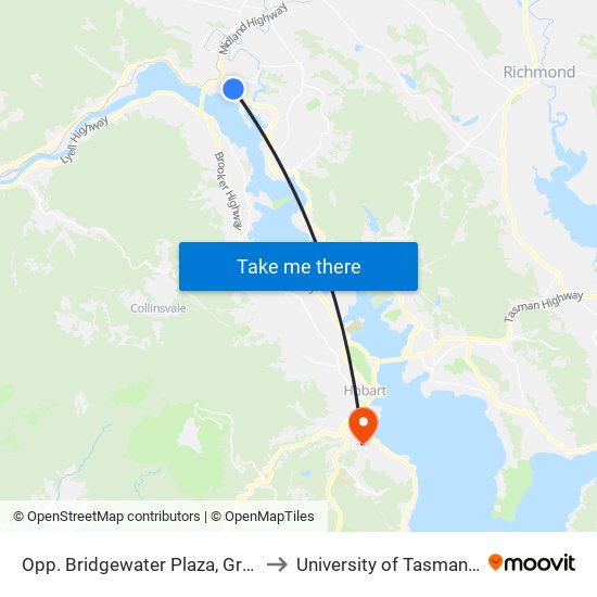 Opp. Bridgewater Plaza, Greenpoint Rd to University of Tasmania (UTAS) map