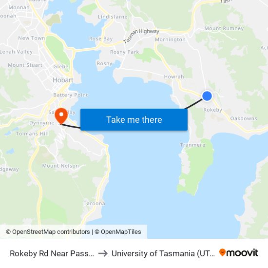 Rokeby Rd Near Pass Rd to University of Tasmania (UTAS) map