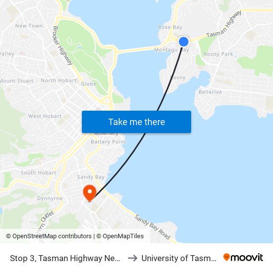 Stop 3, Tasman Highway Near Sports Centre to University of Tasmania (UTAS) map