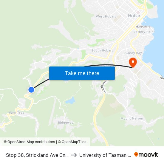 Stop 38, Strickland Ave Cnr Huon Rd to University of Tasmania (UTAS) map