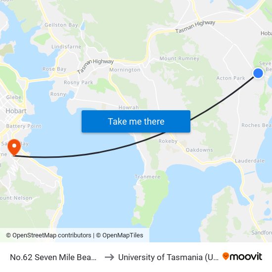 No.62 Seven Mile Beach Rd to University of Tasmania (UTAS) map