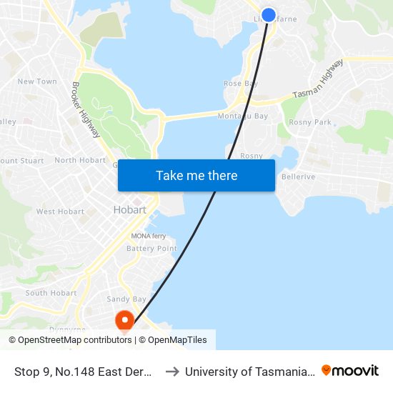 Stop 9, No.148 East Derwent Hwy to University of Tasmania (UTAS) map