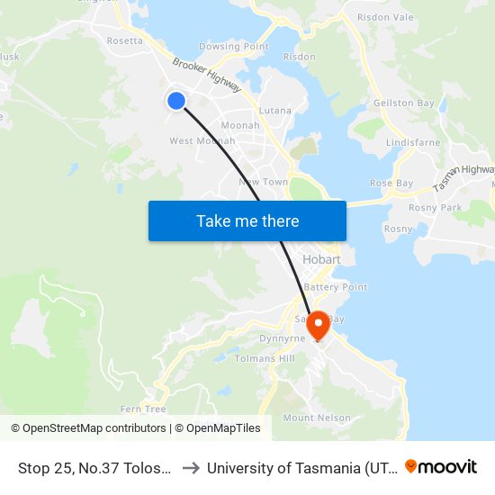 Stop 25, No.37 Tolosa St to University of Tasmania (UTAS) map