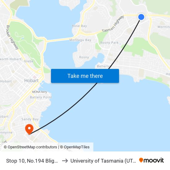 Stop 10, No.194 Bligh St to University of Tasmania (UTAS) map