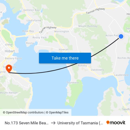 No.173 Seven Mile Beach Rd to University of Tasmania (UTAS) map