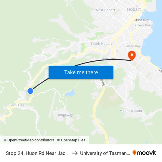 Stop 24, Huon Rd Near Jacksons Bend to University of Tasmania (UTAS) map