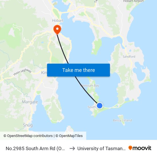 No.2985 South Arm Rd (Opp.Rsl Club) to University of Tasmania (UTAS) map