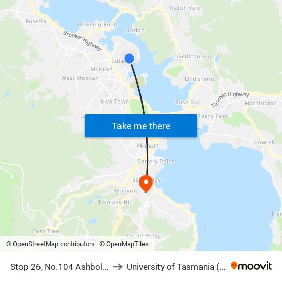 Stop 26, No.104 Ashbolt Cres to University of Tasmania (UTAS) map