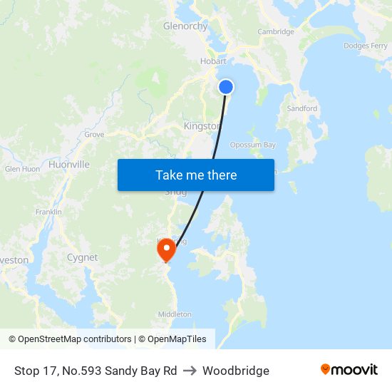 Stop 17, No.593 Sandy Bay Rd to Woodbridge map