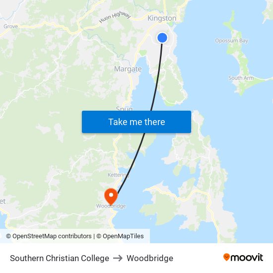 Southern Christian College to Woodbridge map