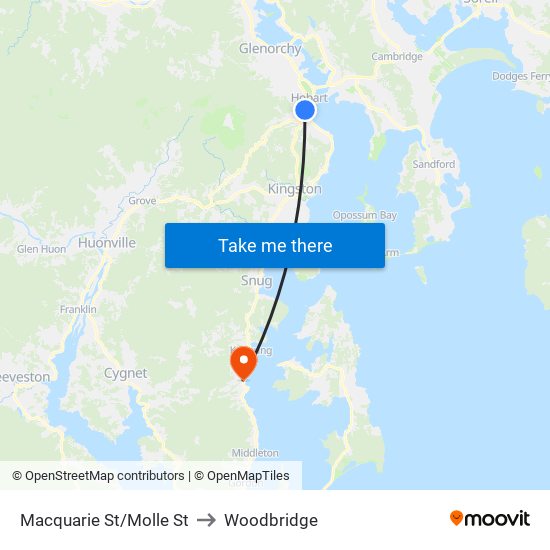 Macquarie St/Molle St to Woodbridge map