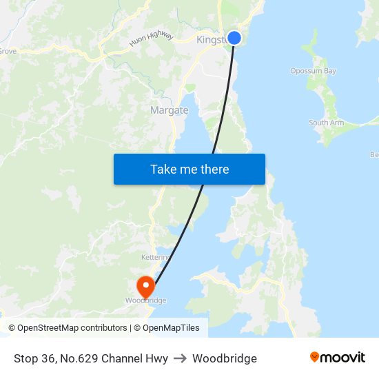 Stop 36, No.629 Channel Hwy to Woodbridge map