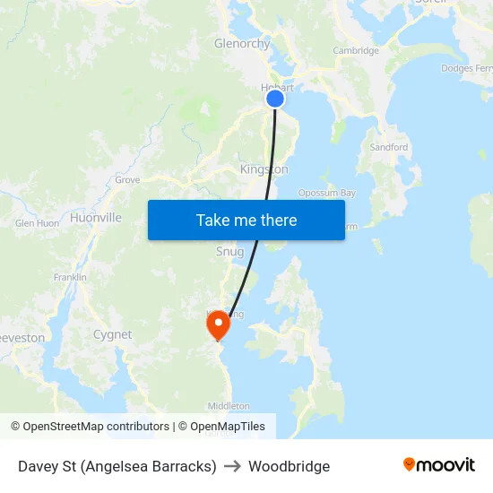 Davey St (Angelsea Barracks) to Woodbridge map