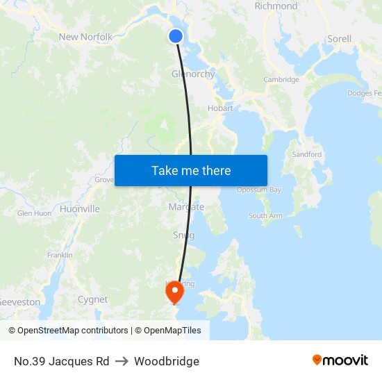 No.39 Jacques Rd to Woodbridge map