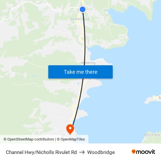 Channel Hwy/Nicholls Rivulet Rd to Woodbridge map