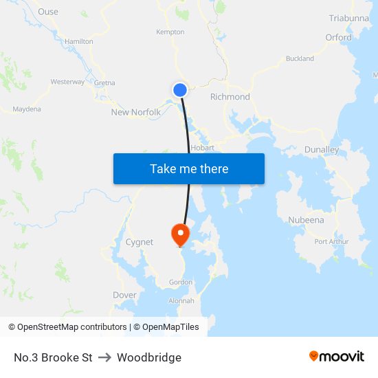 No.3 Brooke St to Woodbridge map