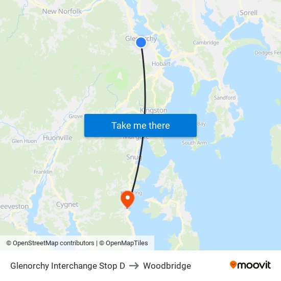 Glenorchy Interchange Stop D to Woodbridge map