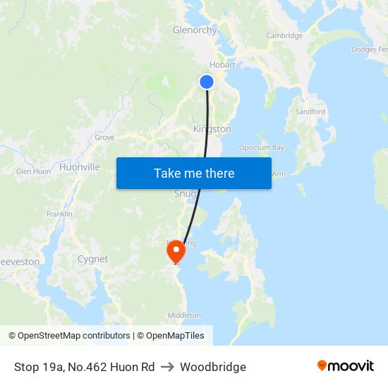 Stop 19a, No.462 Huon Rd to Woodbridge map