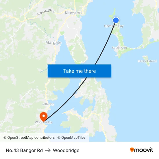 No.43 Bangor Rd to Woodbridge map