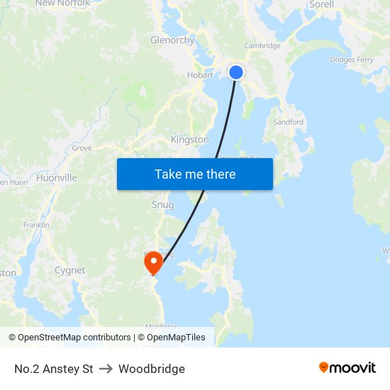 No.2 Anstey St to Woodbridge map