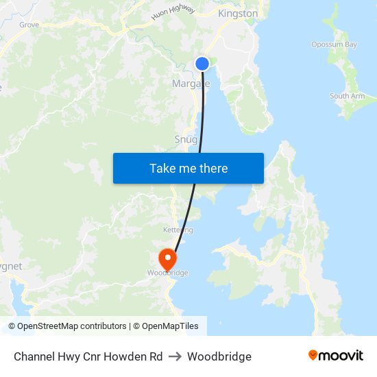 Channel Hwy Cnr Howden Rd to Woodbridge map