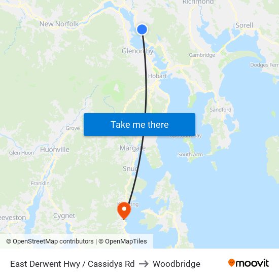 East Derwent Hwy / Cassidys Rd to Woodbridge map