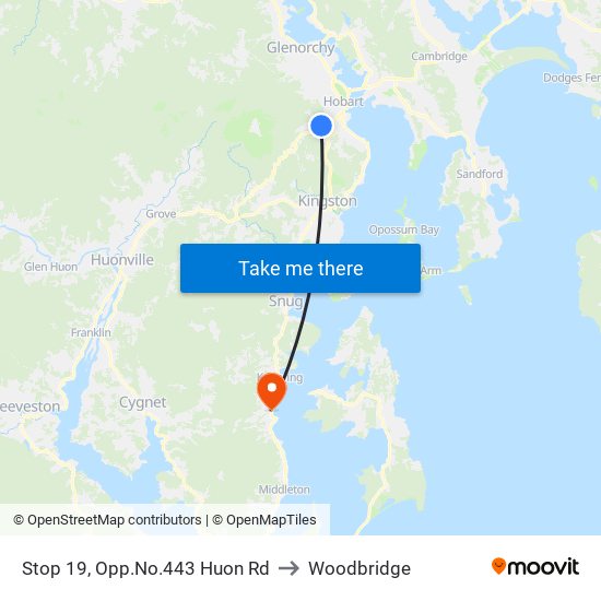 Stop 19, Opp.No.443 Huon Rd to Woodbridge map