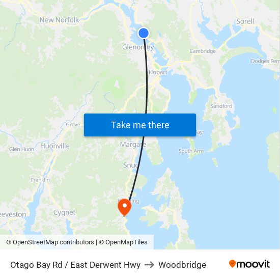 Otago Bay Rd / East Derwent Hwy to Woodbridge map